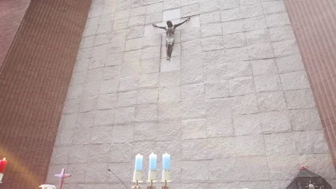 Jesus On The Cross Inside Of Church Stock Footage 74403668
