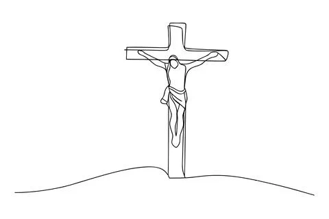Jesus on the cross one line drawing crucifixion religion Stock Illustration