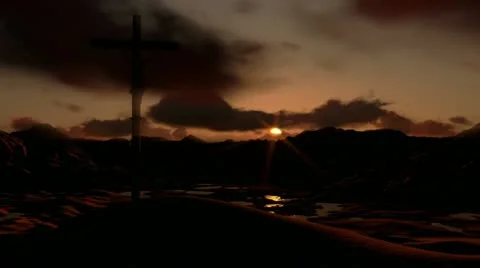 Jesus on Cross, timelapse clouds at sunset Stock Footage 22414226