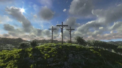 Jesus on cross timelapse sunset raining Video stock 111391633