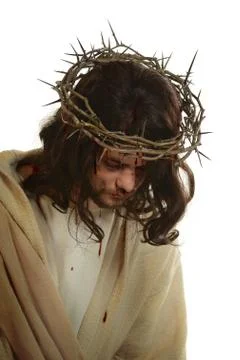 Jesus with crown of thorns Stock Photos