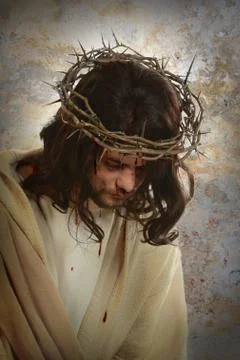 Jesus with crown of thorns Stock Photos