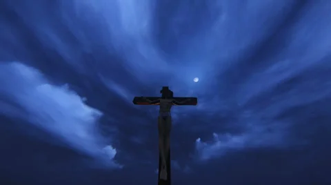 Jesus crucified at night Stock Footage 34796570