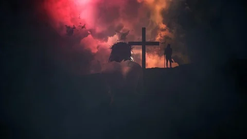 Jesus Crucifixion Under Storm Stock Footage 100775913