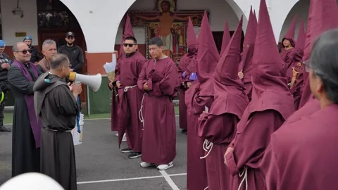 Jesus del Gran Poder procession held in the historic centre of Quito at the Stock Footage 333485116