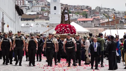Jesus del Gran Poder procession held in the historic centre of Quito Cucuruchos Stock Footage 333485158