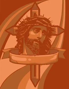 Jesus face design with cross on colored background vector 스톡 일러스트