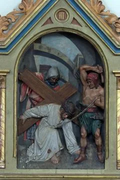 Jesus falls the first time Stock Photos