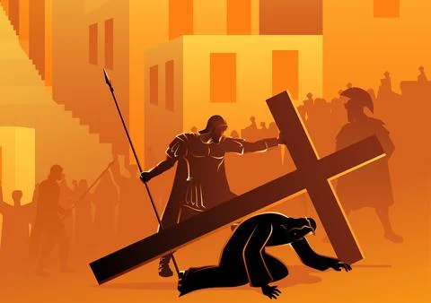Jesus falls for the second time Stock Illustration