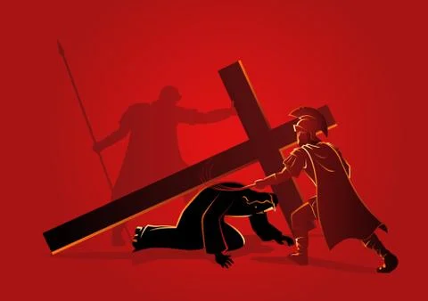 Jesus falls for the third time Stock Illustration