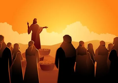 Jesus feeds the five thousand Stock Illustration