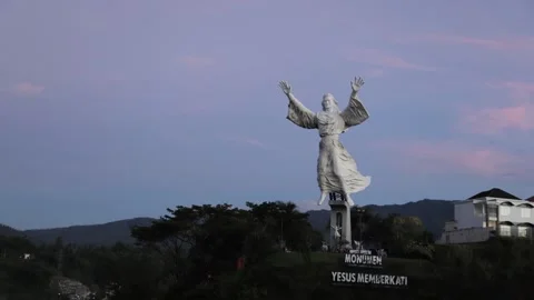Jesus Giant Statue (Monument Yesus Memberkati) at Manado, North Sulawesi Stock Footage 130188198