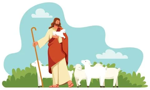 Jesus the Good Shepherd on White イラスト素材