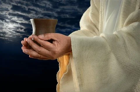 Jesus hands holding cup Stock Illustration
