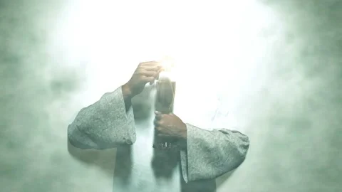 Jesus hands holding the Eucaristic bread Stock Footage 148047990