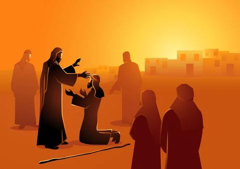 Jesus heals the blind man Stock Illustration