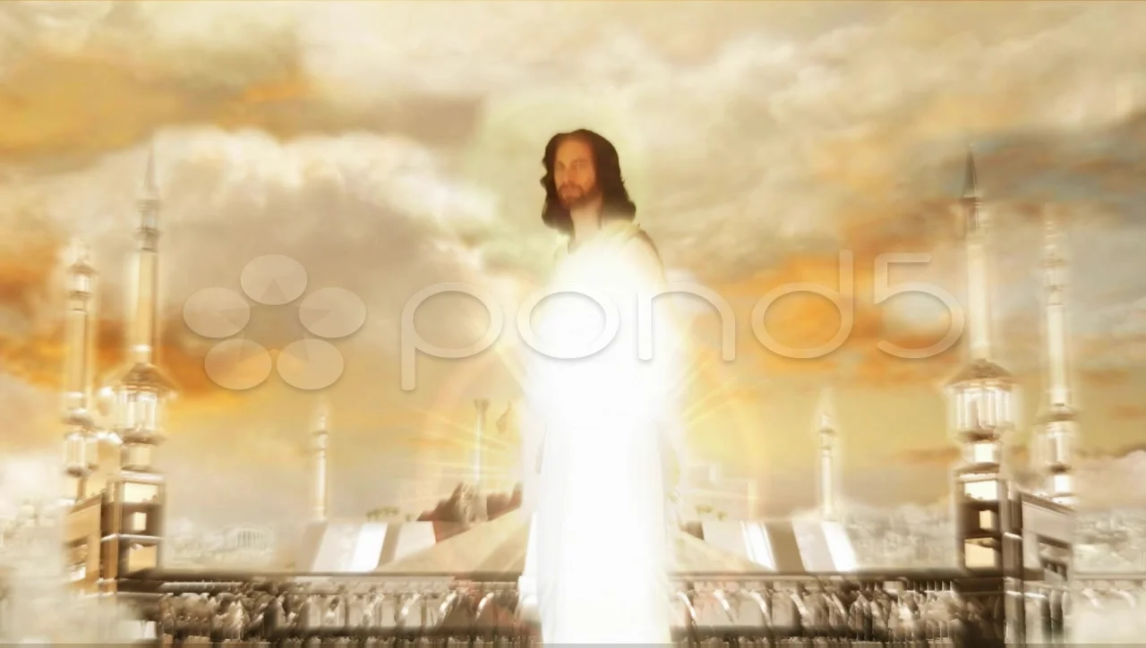 Jesus in Heaven Invites Pan up | Stock Video | Pond5