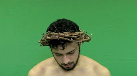 Jesus Kneeling Down Slow Look Up Chroma Key Green Stock Footage 10939692