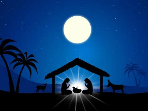 Jesus Manger Shows Birth Of Christ And Christianity Stock Illustration