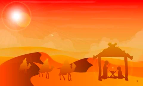 Jesus mary and joseph in the desert Stock Illustration