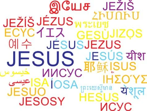 Jesus multilanguage wordcloud background concept Stock Illustration