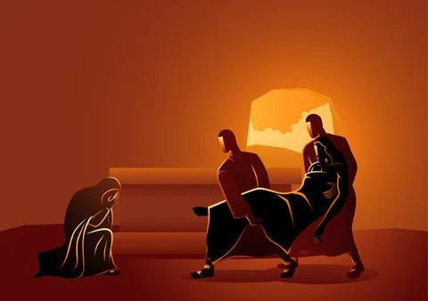 Jesus is placed in the tomb Stock Illustration