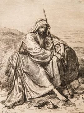 JESUS practicing a rigorous young, Life of Jesus by Ernest Renan, drawings by Stock Illustration