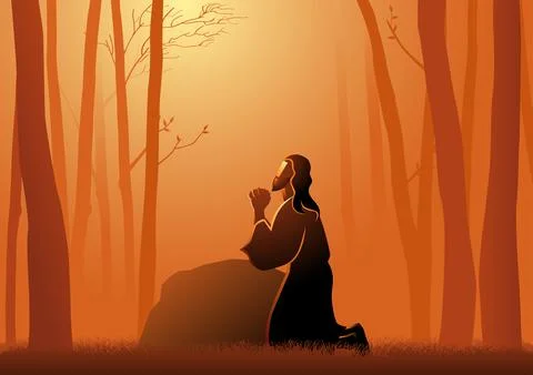 Jesus Praying in Gethsemane Stock Illustration