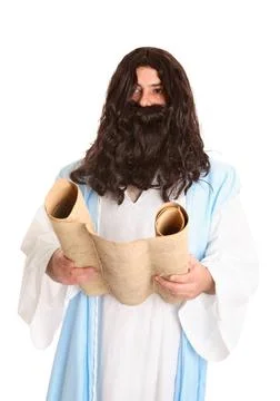 Jesus reading the scriptures spoke like none other Man dressed as Jesus or... Stock Photos