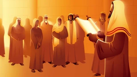 Jesus reading the scroll of the prophet Isaiah in the temple Stock Footage 278234959