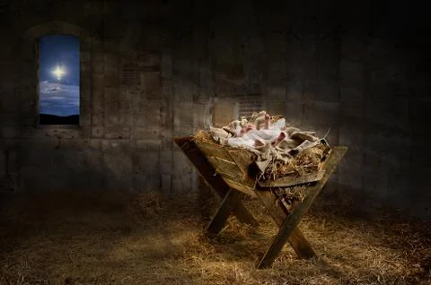 Jesus Resting on a Manger Stock Photos