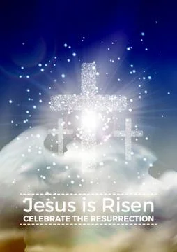Jesus is risen, vector Easter religious poster template with transparency and 스톡 일러스트