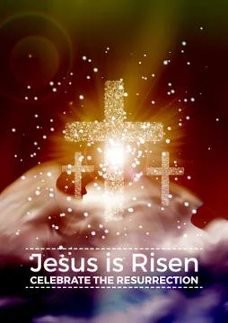 Jesus is risen, vector Easter religious poster template with transparency and Stock Illustration