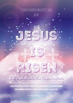 Jesus is risen, vector Easter religious poster template with transparency and Illustrazione stock