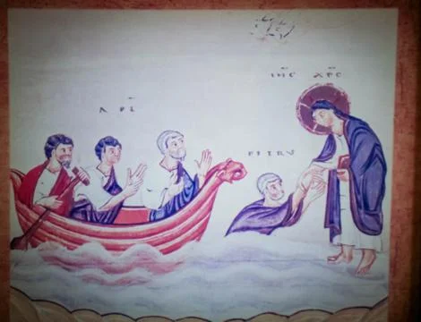 Jesus saving Peter in the water Stock Photos