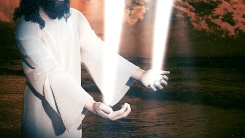 Jesus at the shore at  sunset Stock Footage 148391189