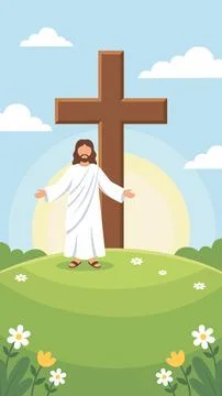Jesus Standing Before the Cross Easter Celebration Campaign Illustration Stock Illustration