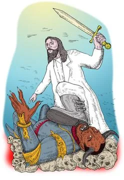 Jesus Standing Over Devil Illustration of Jesus standing over devil done i... Stock Photos