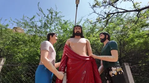 Jesus Statue - Clothes Stripping - Backwards Shot Video stock 263308697