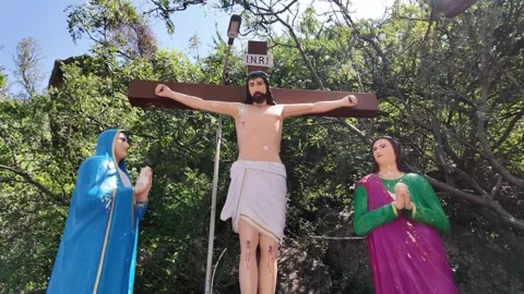 Jesus Statue - Jesus on the Cross  - Backwards Shot Stock Footage 263311071