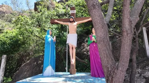 Jesus Statue - Jesus on the Cross  - Leftwards Shot Stock Footage 263311202
