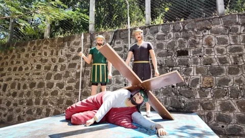 Jesus Statue - Jesus Falls the 3rd Time - Slow Motion Video stock 263305914