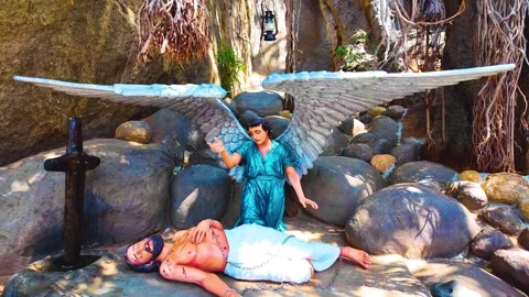 Jesus Statue - Jesus on Ground - Backwards Shot Video stock 263324740