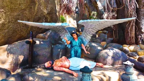 Jesus Statue - Jesus on Ground - Rigtwards Shot Video stock 263325865