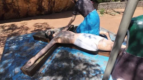 Jesus Statue - Jesus Suffering - Leftwards Shot Stock Footage 263310494