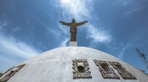 Jesus Statue Sky Timelapse Puerto Plata Stockbeeldmateriaal 55050101
