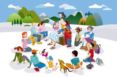 Jesus Talking to Children Stock Illustration