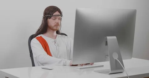 Jesus using modern technology Stock Footage 114520987