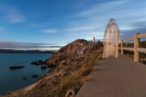 Jesus Walking to Lighthouse Stock Photos