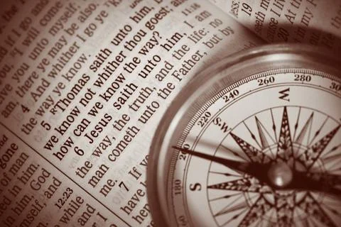 Jesus is the Way A compass with pointer pointing to Jesus and verse John 1... Stock Photos